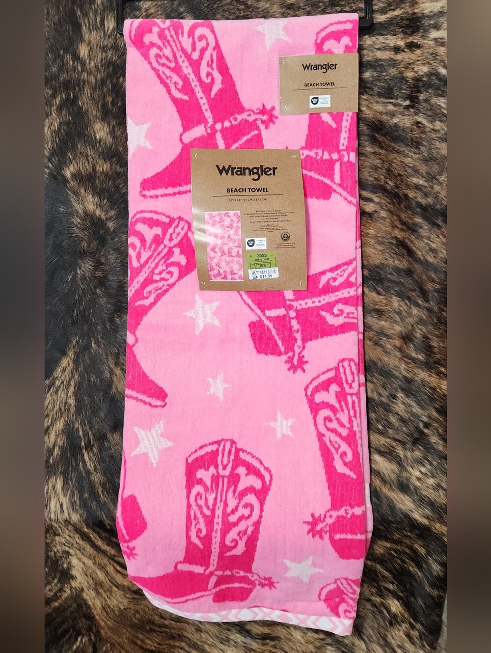 Wrangler Hot Pink and Light Pink Cowboy Boot Beach Towel